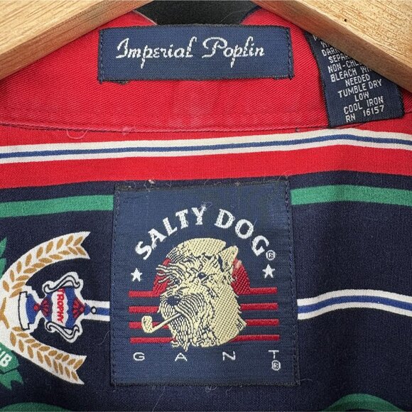 Gant Salty Dog Men's Imperial Poplin Striped Tennis Club Shirt M Navy Novelty - Picture 4 of 8